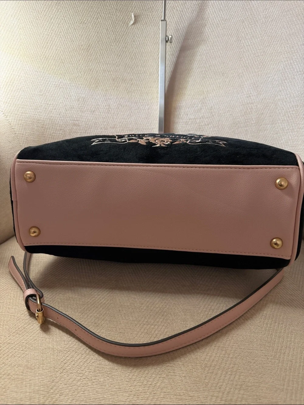 Juicy Couture Pink and Black Velvet Satchel with Detachable Pouch